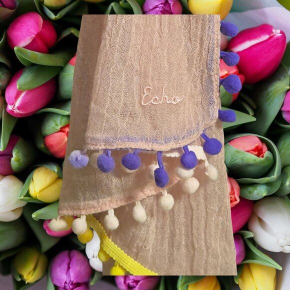 Echo New York Bloomingdales Exclusive Pink Scarf With Multicolor Pom-Pom Trim - Picture 8 of 9